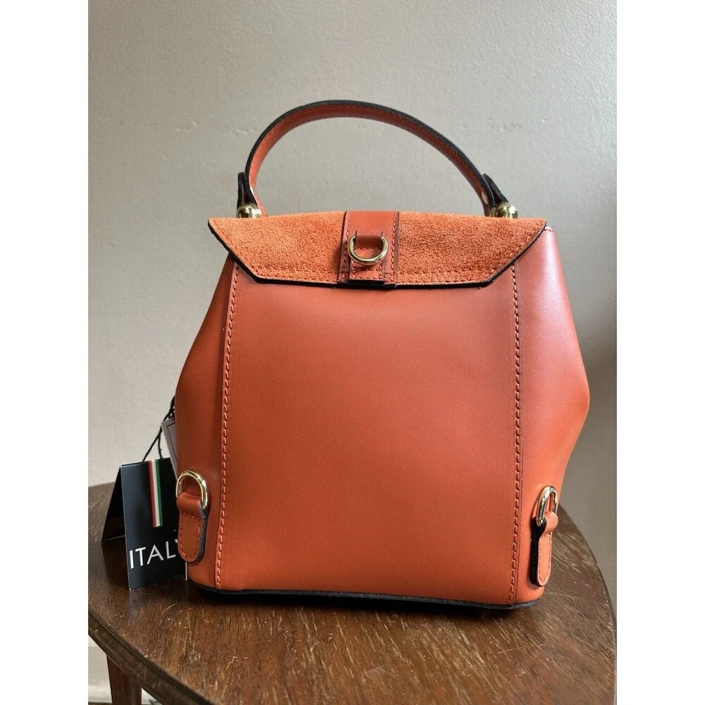 NWT Viola Castellani‎ Papaya Orange Leather Handbag Purse Backpack Convertible